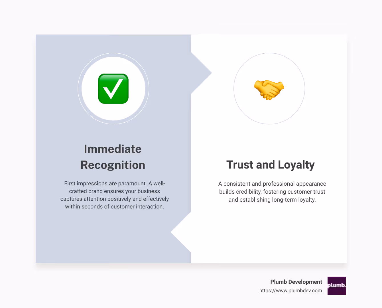 Key benefits of brand development include immediate recognition, building trust, and fostering customer loyalty - brand development services infographic comparison-2-items-formal